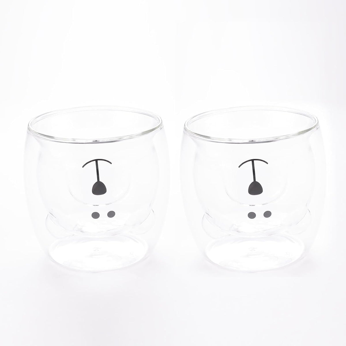 Urbane Home 2 Pcs Cute Teddy Bear Cups | Borosilicate Double Wall Glass Cups | Microwave Safe | Heat Resistant | Scratch Proof | 250 ML | Pack of 1 | Transparent