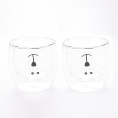 Urbane Home 2 Pcs Cute Teddy Bear Cups | Borosilicate Double Wall Glass Cups | Microwave Safe | Heat Resistant | Scratch Proof | 250 ML | Pack of 1 | Transparent