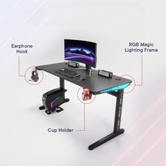 Heart Home Ergonomic Table for Work, Study & Games with Earphone Hook & Cup Holder | Portable Standing Gaming Desk & Laptop Tables for Work from Home & Office | D21061200BLKSH-Black