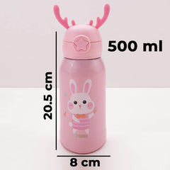 Kuber Industries Water Bottle for Kids|Stainless Steel Flask with Straw, Cup & Fabric Cover|Sipper Bottle for Kids|Food Grade Plastic Lid|Broad Fabric Strap|Leak Proof, BPA Free|500 ml (Pack Of 3)
