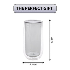 Kuber Industries 6 Pcs Double Walled Borosilicate Glass | High Thermal Resistance | Microwave & Dishwasher Safe | 240 ML | Pack of 3 | Grey