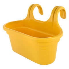 Kuber Industries Hanging Flower Pot|Double Hook Plant Container|Durable Plastic Glossy Finish Pots for Home|Balcony|Garden|12 Inch|Pack of 3 (Yellow)
