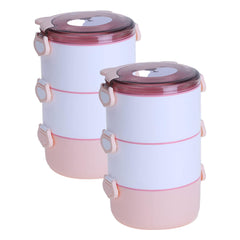 Kuber Industries Insulated Lunch Box with 3 Compartments|100% BPA Free, Food Grade ABS Plastic|Leakproof & Spill Proof|Dishwasher & Microwave Safe Lunch Box|3000 ML|HX0034190|Pink (Pack of 2)