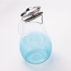Kuber Industries Premium 970ml Glass Jug with Stainless Steel Lid and Handle | Leakproof Pitcher for Water, Cold Brew, Tea, Iced Coffee, Lemonade | Heat Resistant | Housewarming Gift | Blue
