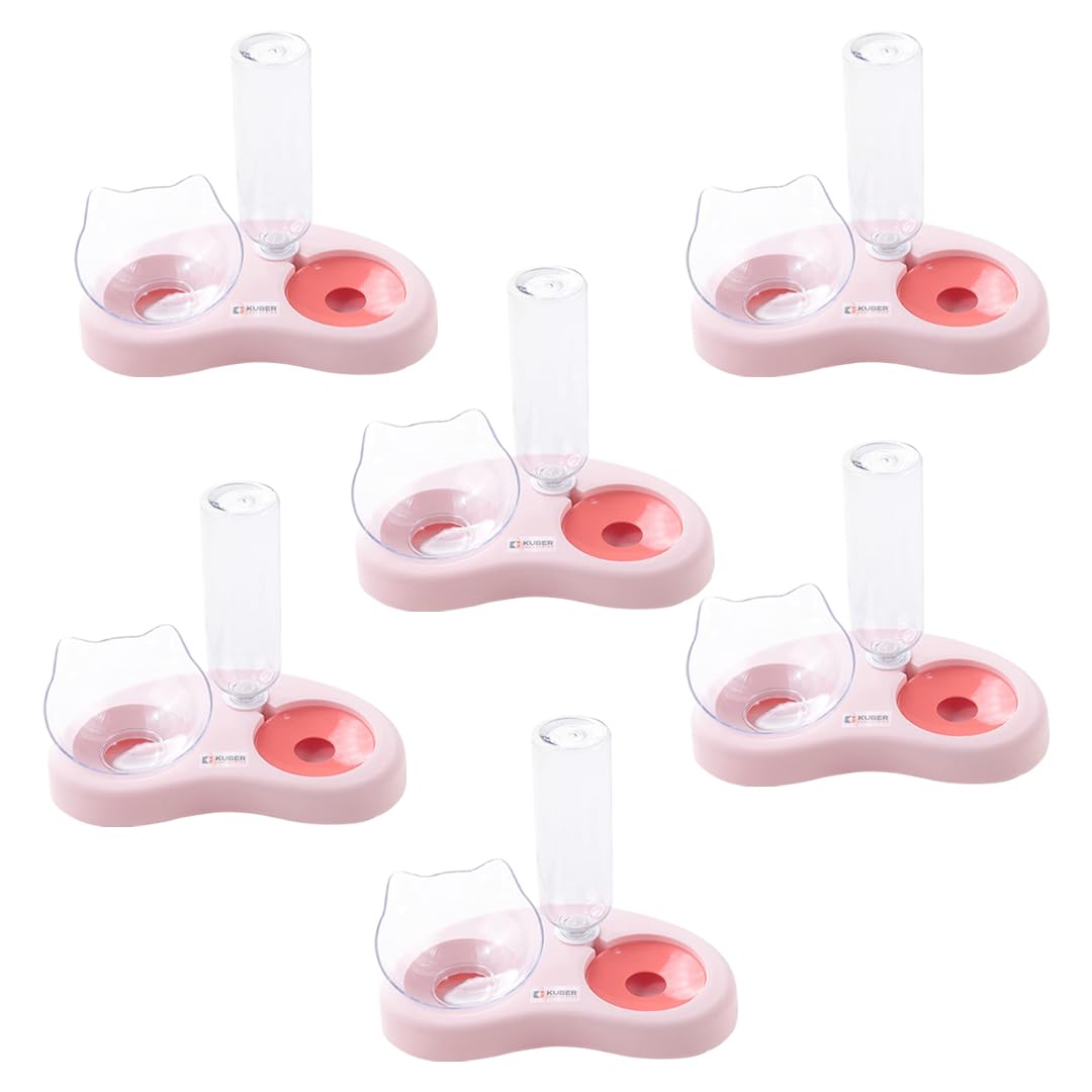 Kuber Industries Animal Feeding Plastic 2 in 1 Pet Bowls | Cat & Dog Bowl | Small/Medium Size Pet Feeding Bowl | Non-Toxic & 100% Safe for Pets (Pack of 6) | Pink