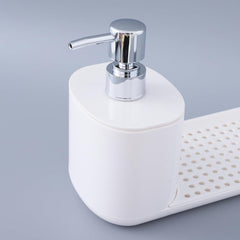 Urbane Home 3 in 1 Bathroom Soap Dispenser 500ml & 300ml | Plastic Soap Dish Holder Drain Tray | Multifunctional| Kitchen Accessories | White |Durable |Handwash Dispenser