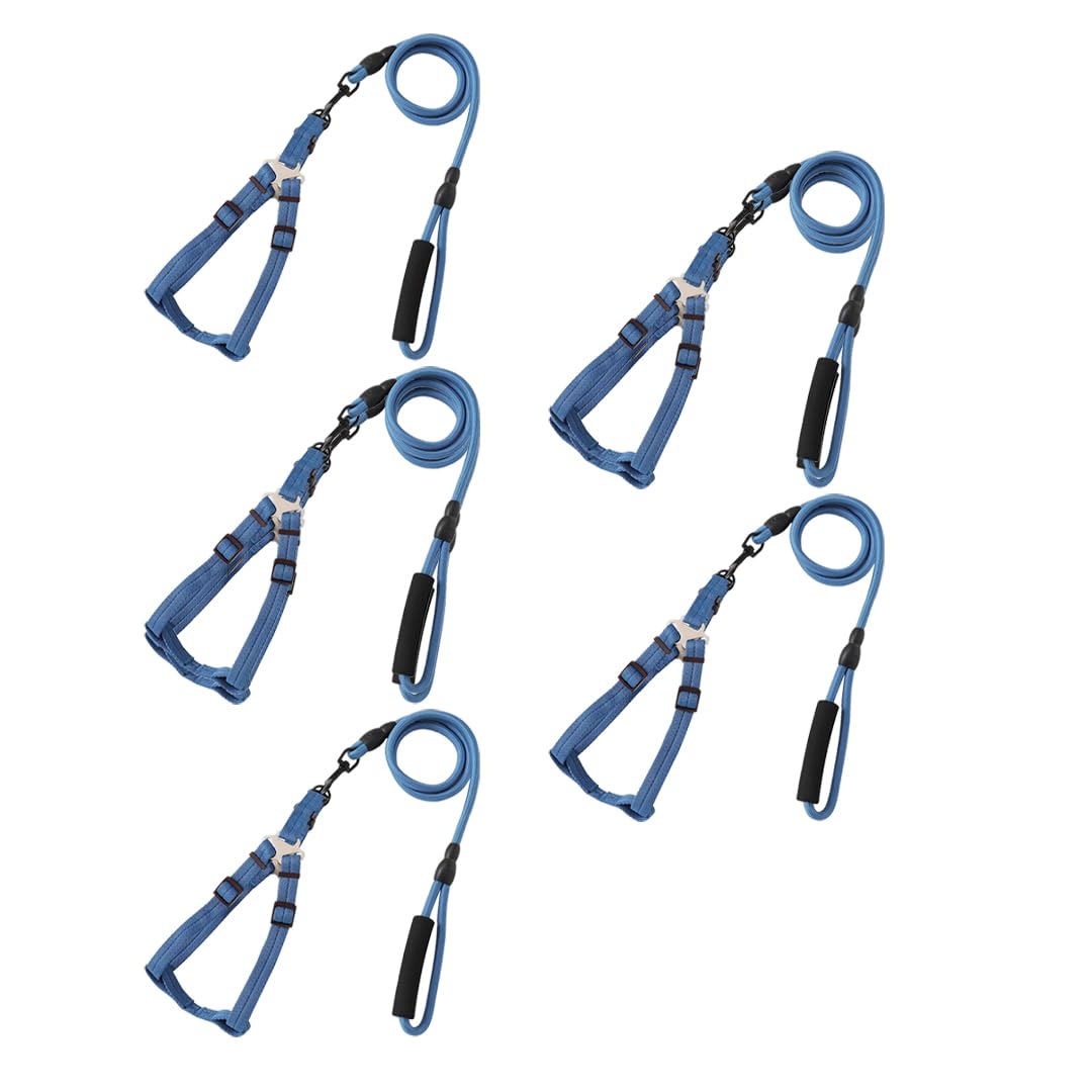 Kuber Industries Dog Harness For Medium Dogs & Leash Set|Premium Metal Hook|PDMGL-005-3|Comfortable Grip|Hand Spliced Belt For Added Strength|PDMGL-005-3| Soft Padding|Stylish Design |Blue (Pack Of 5)
