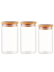 Urbane Home Borosilicate Glass Jar with Printed Bamboo Lid | Multi-utility | Leakproof | Airtight Jar for Cookies, Snacks, Tea, Coffee, Sugar |Pack of 3 (300ml, 600ml, 1000ml)