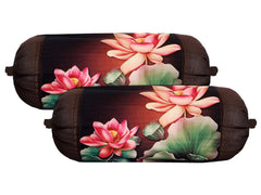 Kuber Industries Bolster Cover|Polyester Bolster Cover Set|Diwan Round Bolster Pillow Covers|Luxurious Floral Print Roll Masand Cover|Pack of 2 (Cream)