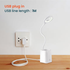 Kuber Industries Monochrome White Pencil Holder Lamp |Rechargeable Table Light with USB|Battery Capacity 1200mAh-Pack of 5 (White)