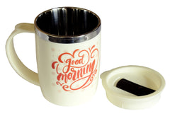 Kuber Industries Insulated BPA Free Plastic Coffee Mug with Lid (Cream)