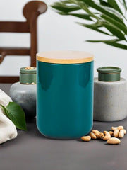 Urbane Home 800ml Ceramic Jar for Kitchen Storage | Air Tight Container Set with Bamboo Lid | Kitchen Container for Snacks, Tea, Sugar | Multipurpose Organizer | Teal | Pack of 2