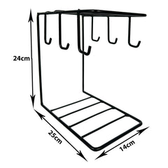 Kuber Industries Pack of 6 Kitchen Stand | Cup & Plate Stand for Kitchen | Coffee and Tea Mug Holder | Plate Stand for Kitchen with 6 Hooks | Organizer for Kitchen | Stand Hanger | Black