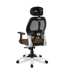 Kuber Industries Ergonomic Office Chairs for Work from Home | Comes with Manual Height Adjustable, Armrest, Headrest & Lumbar Support | Comfy Study Chair for Students with Wheels | Black & Beige Seat