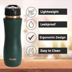 Kuber Industries Copper Water Bottle with Sipper | BPA Free & Non-Toxic | Leakproof, Durable & Lightweight | with Added Health Benefits of Copper |Easy to Clean | Maroon | Green (Pack of 3)