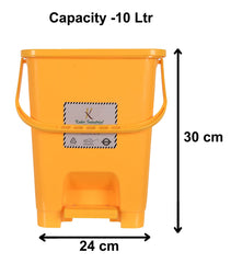 Kuber Industries Premium Plastic Pedal Dustbin 10 Ltr (Yellow)-Pack of 2