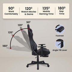 Kuber Industries Ergosmart PC Gaming Chairs with 3D Armrest & Wheels | Comes with Headrest, Lumbar Support Cushions & Footrest | Comfortable Chair for Long Sitting & Back Pain Relief Support | Black