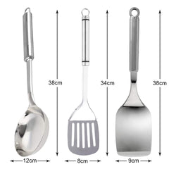 Heart Home Stainless Steel Kitchen Utensil, Cookware Set, Kitchen Tool- Set of 3 (Spatula & Solid Turner & Ladle) (Silver)