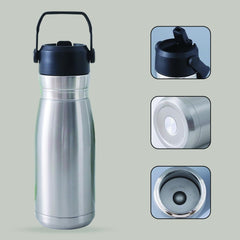 Kuber Industries Pack of 2 Vacuum Insulated Water Bottle | Stainless Steel Sipper Bottle with Handle | Hot & Cold Water Bottle | Leakproof, BPA Free, Rustproof | 780 ML | Steel