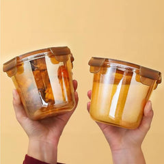 Heart Home Pack of 3 Borosilicate Glass Kitchen Containers Set with Airvent Pp Lid | Airtight Round Fridge Storage Boxes for Grains, Pulses, Spices, Snacks | 610 ml Each | Light Orange