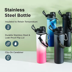 Homestic Water Bottle | Steel Water Bottle for Daily Use | Vacuum Insulated Flask Water Bottle with Rope | Hot & Cold Water Bottle | 720 ML | LX-230601 | Black