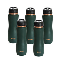 Kuber Industries Copper Water Bottle with Sipper | BPA Free & Non-Toxic | Leakproof, Durable & Lightweight | With Added Health Benefits of Copper |Easy to Clean | Maroon | Green (Pack Of 5)