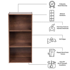 Kuber Industries Book Shelf|Wooden 4 Shelves Engineered Bookshelf|Storage Cabinet for Kitchen,Wall Shelf,Décor Shelf,30"X30",(Brown) (Pack of 3)