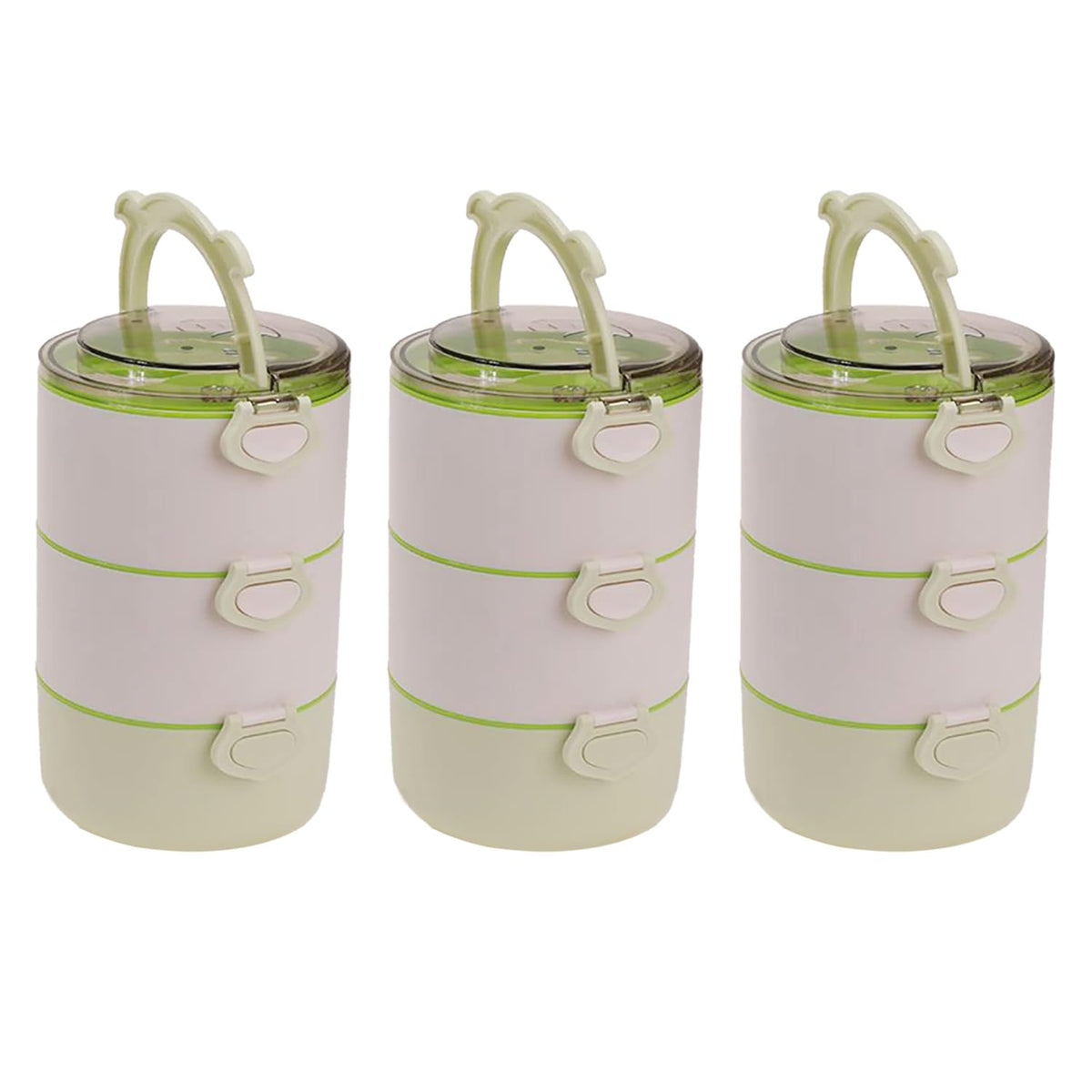 Kuber Industries Insulated Lunch Box with 3 Compartments|100% BPA Free, Food Grade ABS Plastic|Leakproof & Spill Proof|Dishwasher & Microwave Safe Lunch Box|3000 ML|HX0032531|Green (Pack of 3)