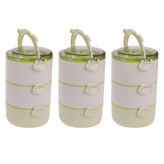 Kuber Industries Insulated Lunch Box with 3 Compartments|100% BPA Free, Food Grade ABS Plastic|Leakproof & Spill Proof|Dishwasher & Microwave Safe Lunch Box|3000 ML|HX0032531|Green (Pack of 3)