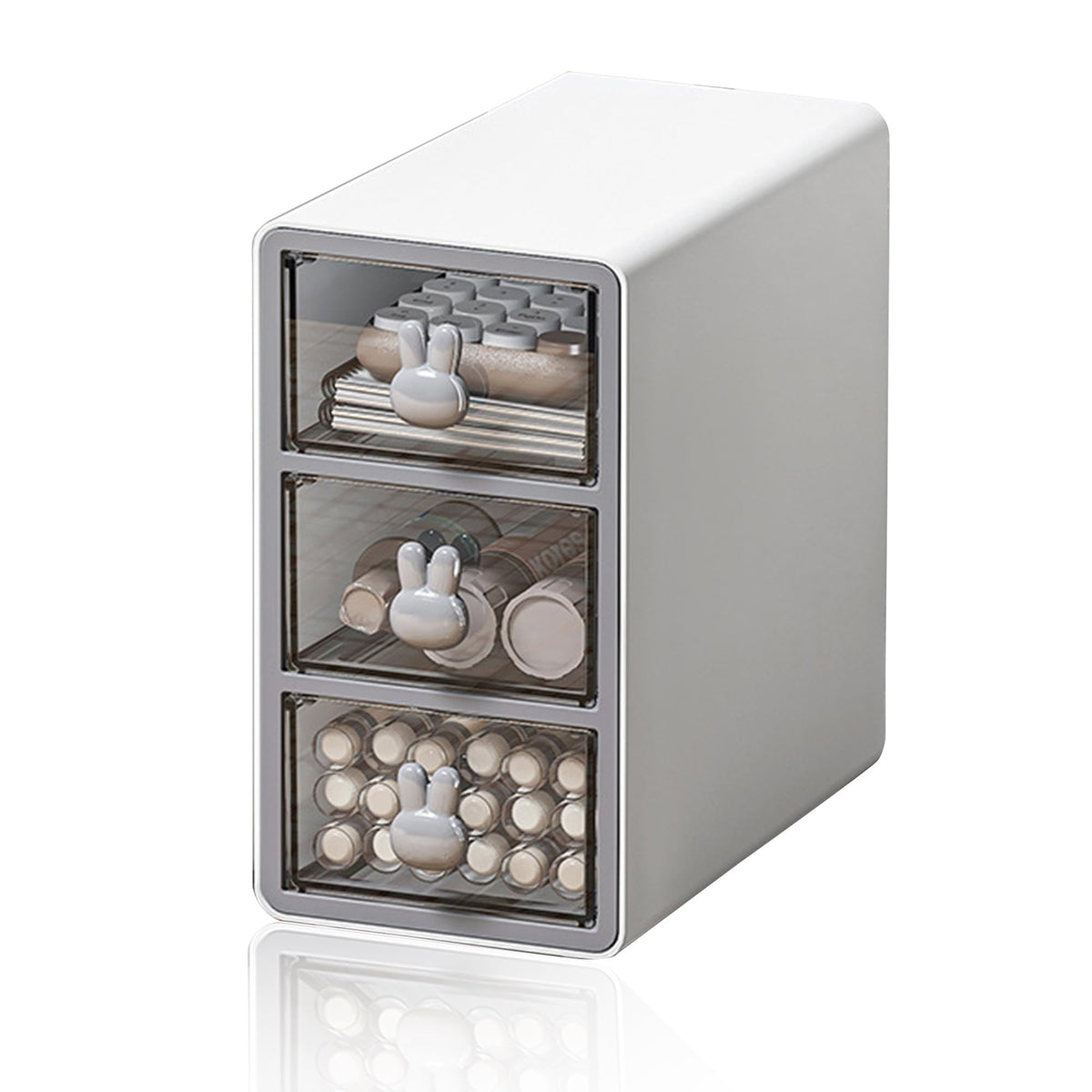 Kuber Industries Drawer Storage Box Shelf | 3 cell Large Capacity | Transparent Front Panel | Office Desktop Organizer Box | Plastic Stackable Drawers for Home and Office | W2603 | Grey