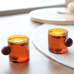 Urbane Home 2 Pcs Borosilicate Glass Coffee Cups | Cup with Wooden Ball Handle | High Heat Resistant | Microwave and Dishwasher Safe | 120 ML | Pack of 1 | Amber