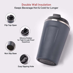 Kuber Industries Insulated Coffee Tumbler Mug with Lid for Office, Gym & Travel | Stainless Steel Leak-Proof Thermos for Tea/Coffee/Water - Ideal for Hot & Cold Beverages | Light Blue