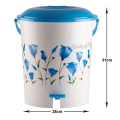 Heart Home Floral Printed Plastic Pedal Dustbin For Home, Kitchen, Office, Bathroom With Handle, 10 Litre- Pack of 2 (Blue)-47HH0762