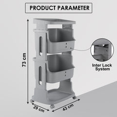 Kuber Industries Pack of 3 Adjustable Storage 2 Tier Shelf | Rolling Shelf | Multipurpose | Book, Kitchen, Laundry Storage Rack| MC2018-36| Grey