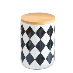 Kuber Industries 800ml Ceramic Jar for Kitchen Storage | Air Tight Container Set with Bamboo Lid | Kitchen Container for Snacks, Tea, Sugar | Multipurpose Organizer | Diamond pattern (Pack of 2)