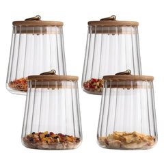 Urbane Home Borosilicate Glass Jar with Bamboo Lid | Kitchen Organizer Items and Storage | Multi-utility, Leakproof, Airtight Jar for Cookies, Snacks, Tea, Coffee, Sugar | 620 ml | Pack of 4