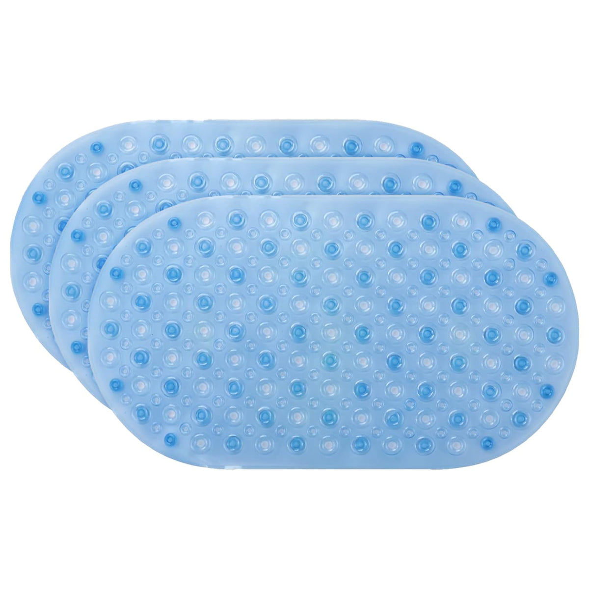 Kuber Industries Bath Mat | PVC Bathroom Mat | Shower Bath Mat | Floor Tub Mat | Bathroom Oval Mud Mat | Anti-Skid Shower Bathroom Mat | Q-01A |Pack of 3| Blue