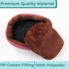 Kuber Industries Dog & Cat Bed|Soft Plush Top Pet Bed|Oxford Cloth Polyester Filling|Medium Washable Dog Bed|Circular Cat Bed with Rise-Edge Pillow|QY039RC-L|Red & Coffee (Pack of 4)