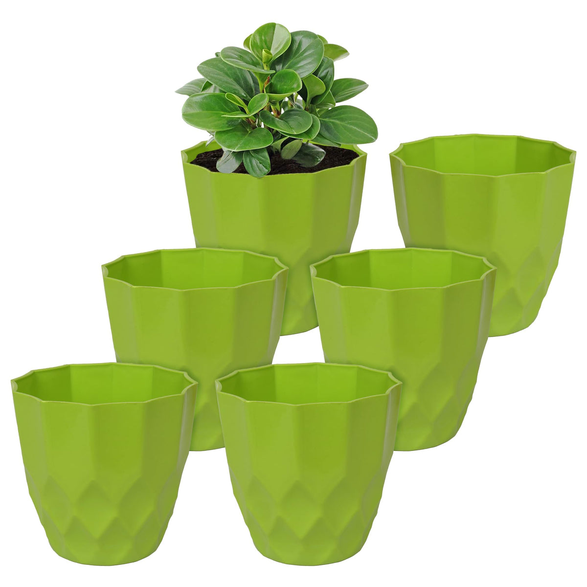 Heart Home Flower Pot | Flower Planter Pots for Indoor | Flower Pots for Outdoor | Pot for Garden & Balcony Flowering | Flower Plants Pot | Barfi Flower Pot | 6 Inch | Pack of 6 | Green