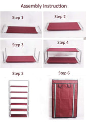 Kuber Industries Shoe Rack|Non-Woven 6 Shelves Shelf|Foldable Storage Rack Organizer for Shoe, Books-Pack of 6 (Maroon)