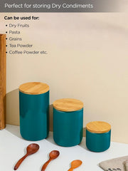 Kuber Industries 1000ml Ceramic Jar for Kitchen Storage | Air Tight Containerwith Bamboo Lid | Kitchen Container for Snacks, Tea, Sugar | Multipurpose Organizer | Teal | Pack of 2