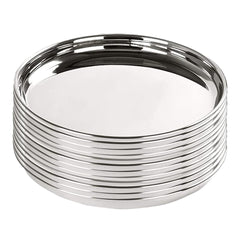 Kuber Industries Stainless Steel Dining Plate Set | Blunt Edges, Deep Base | Glossy Finish, Durable, Easy to Clean | Steel Plates for Lunch, Breakfast, Dinner | Set of 4 (Pack of 3)