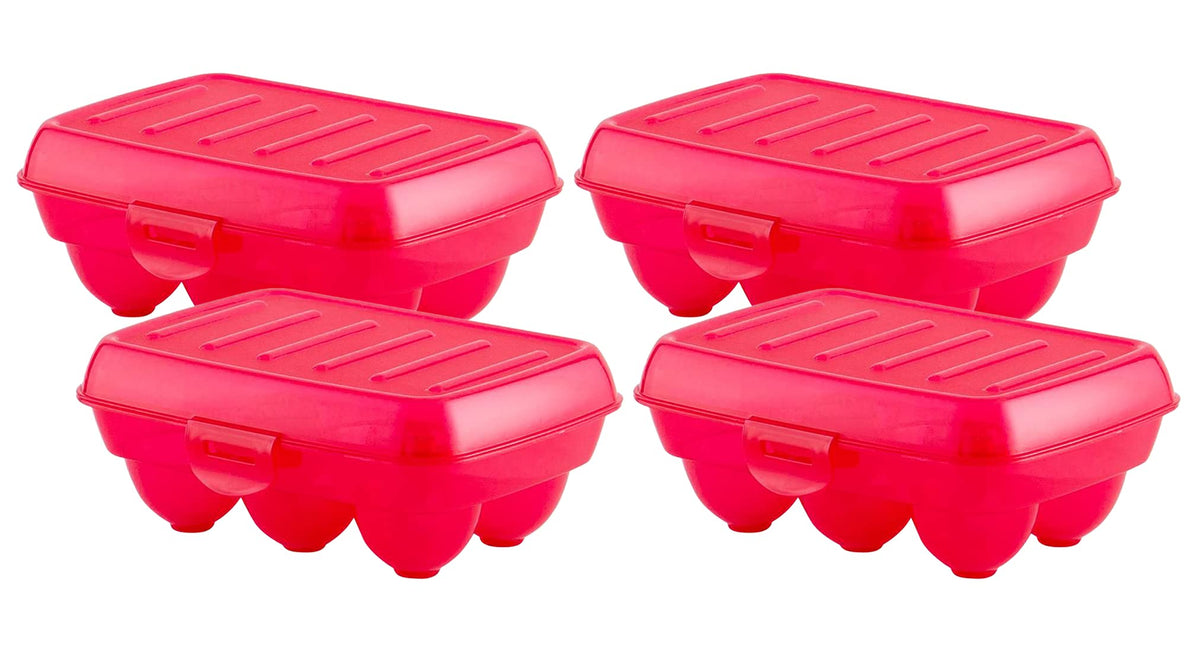 Heart Home Plastic 6 Slot Egg Container,Tray, Holder for Refrigerator & Kitchen- Pack of 4 (Pink)-46HH0390