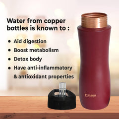 Kuber Industries Copper Water Bottle with Sipper | BPA Free & Non-Toxic | Leakproof, Durable & Lightweight | with Added Health Benefits of Copper | Ergonomic Design & Easy to Clean | Maroon | Maroon