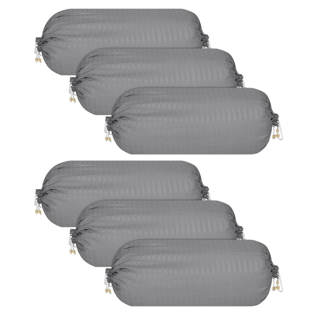 Kuber Industries Bolster Covers | Soft Cotton Bolster Cover Set | Diwan Round Bolster Pillow Covers | Striped Pattern Masand Cover | 16x32 Inch | Pack of 6 | Gray