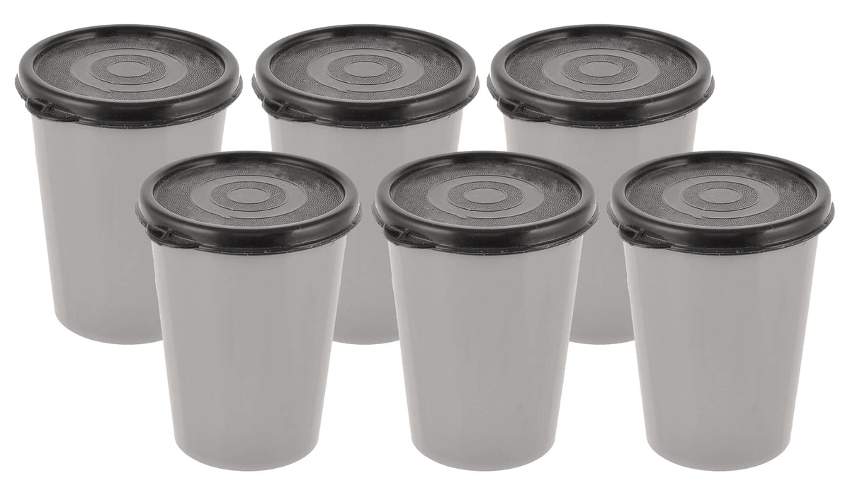 Heart Home Plastic Glass/Tumbler with Lid, 300ml- Set of 6 (Grey)-HS43HEARTH25669