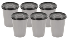 Heart Home Plastic Glass/Tumbler with Lid, 300ml- Set of 6 (Grey)-HS43HEARTH25669