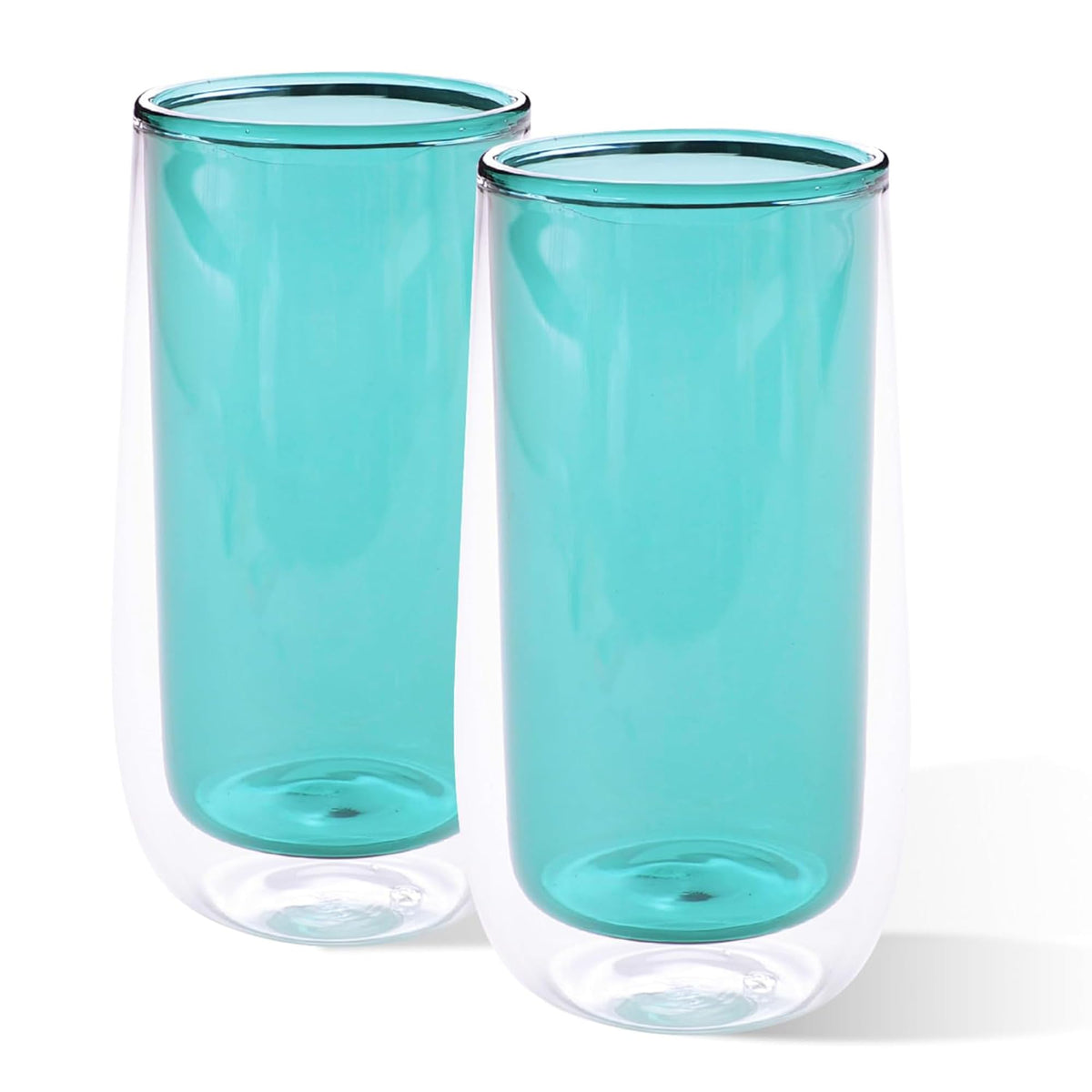 Kuber Industries 2 Pcs Double Walled Borosilicate Glass | High Thermal Resistance | Microwave & Dishwasher Safe | 240 ML | Pack of 1 | Green