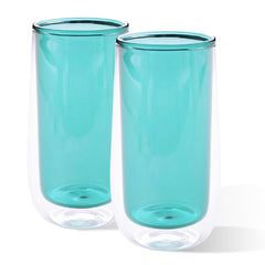Kuber Industries 2 Pcs Double Walled Borosilicate Glass | High Thermal Resistance | Microwave & Dishwasher Safe | 240 ML | Pack of 1 | Green