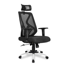 Kuber Industries Ergonomic Office Chairs for Work From Home | Comes with Manual Height Adjustable, Armrest, Headrest & 2D Lumbar Support | Comfy Study Chair for Students with Wheels | Black